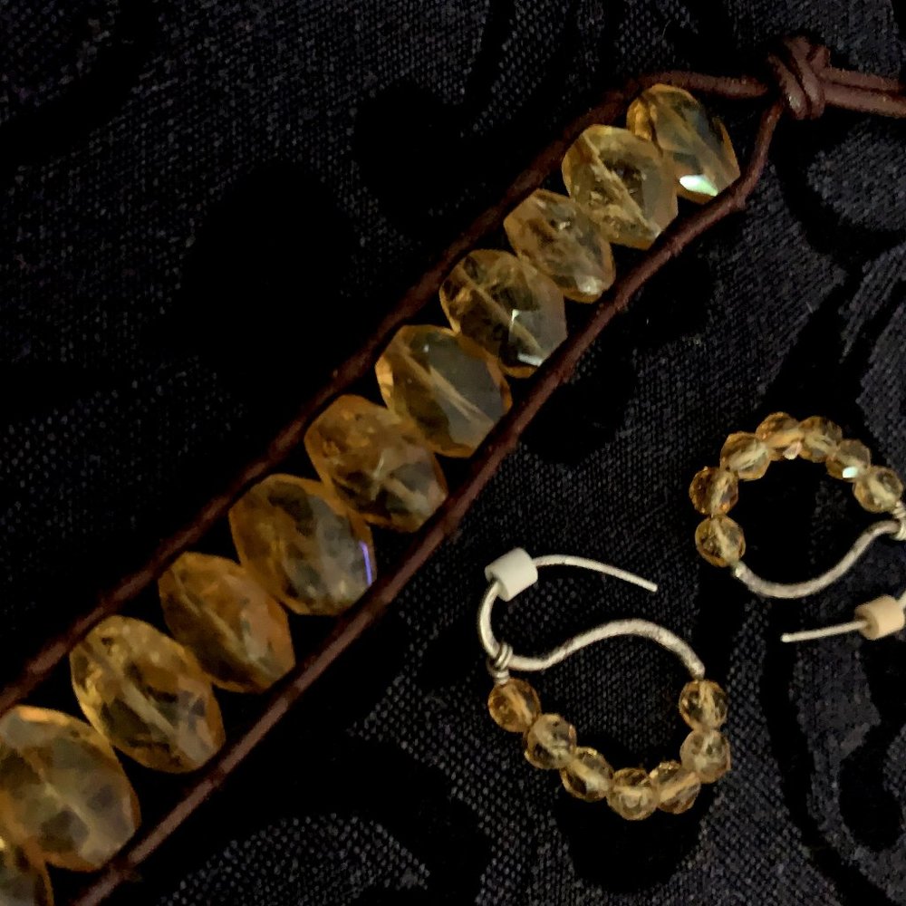 Citrine and leather bracelet with earrings - great team!